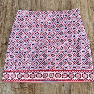 Talbots Red and White Geometric Mini Skirt